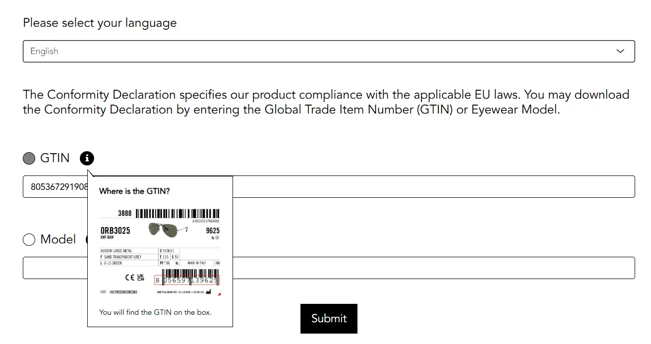 Check mã Rayban và UPC toàn cầu