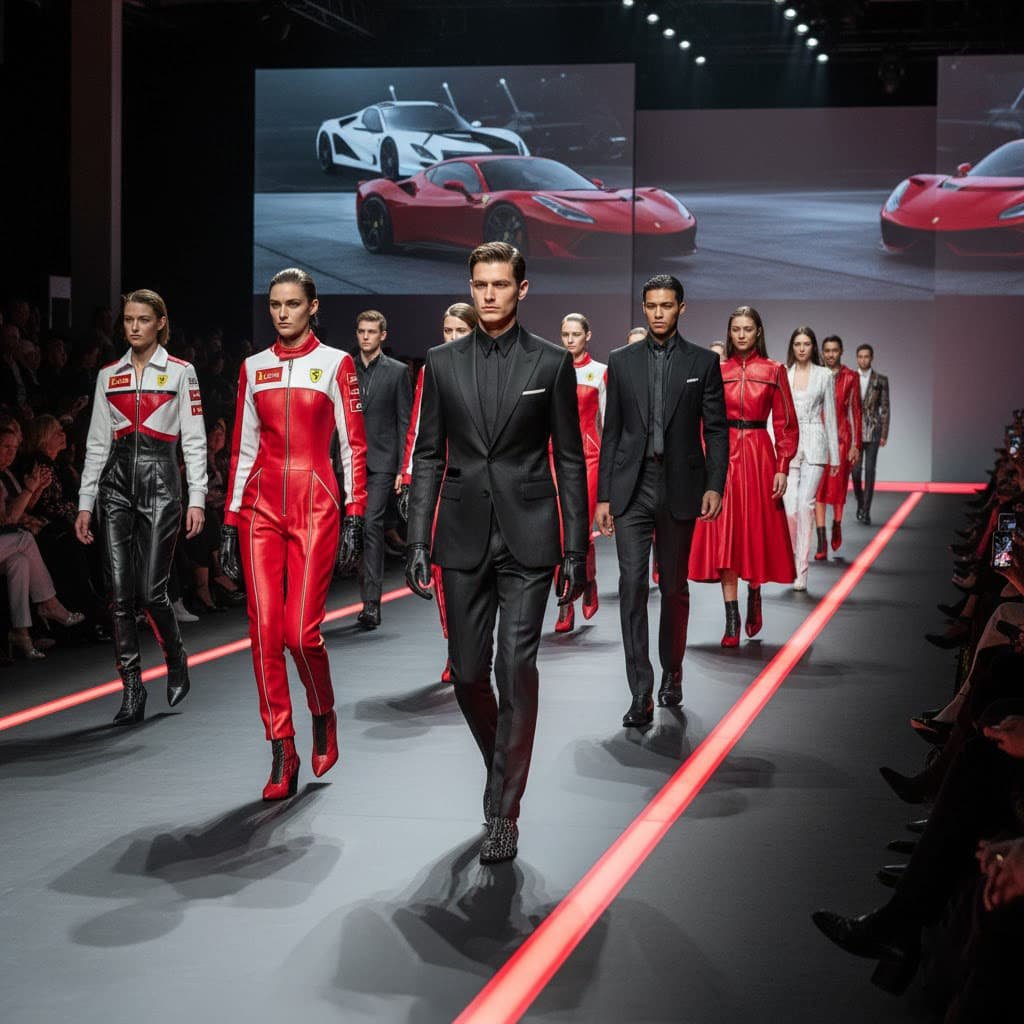 Các người mẫu trình diễn những thiết kế sang trọng hiện đại trong buổi trình diễn thời trang Ferrari