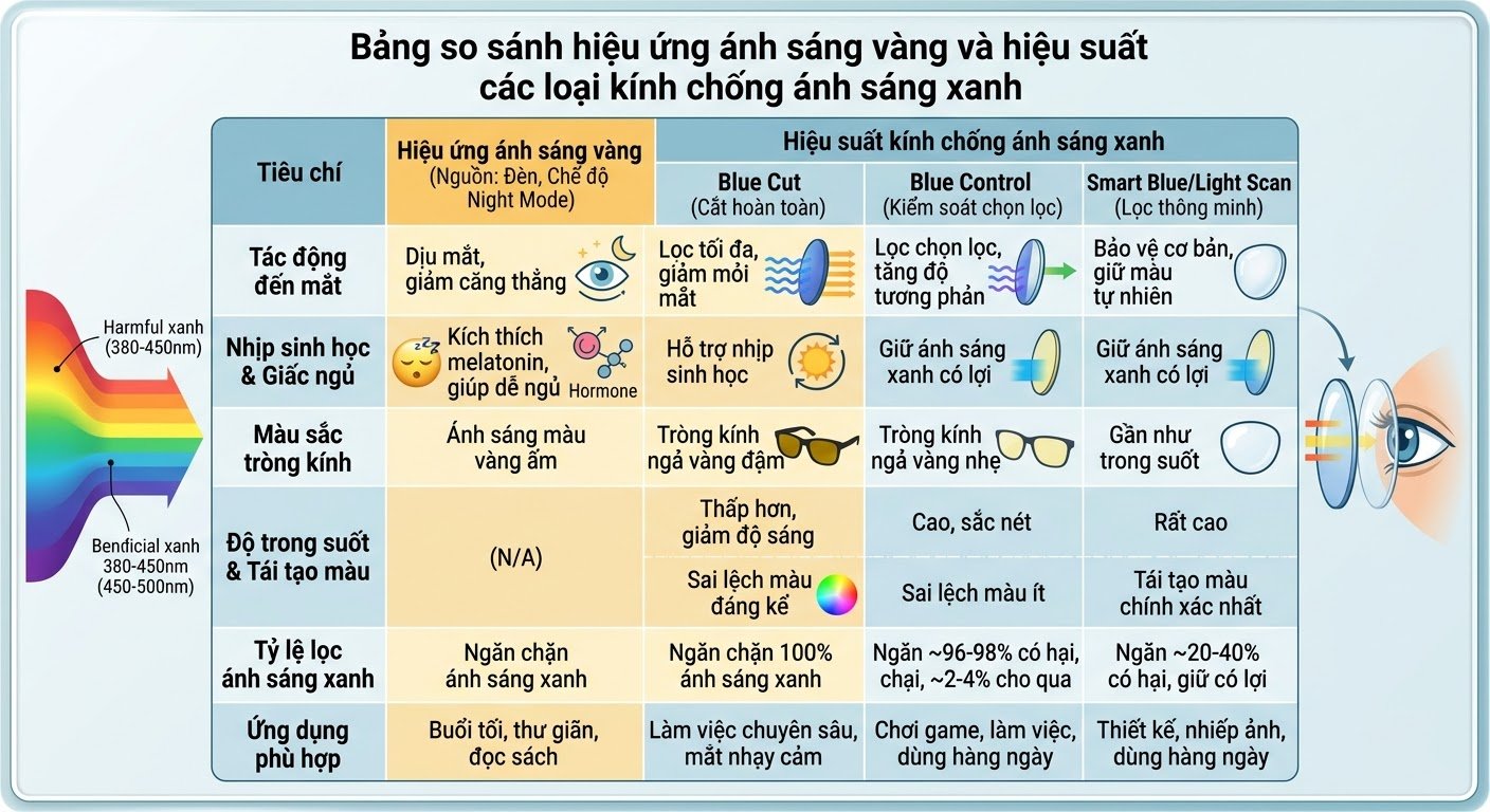 Các loại tròng kính chống ánh sáng xanh