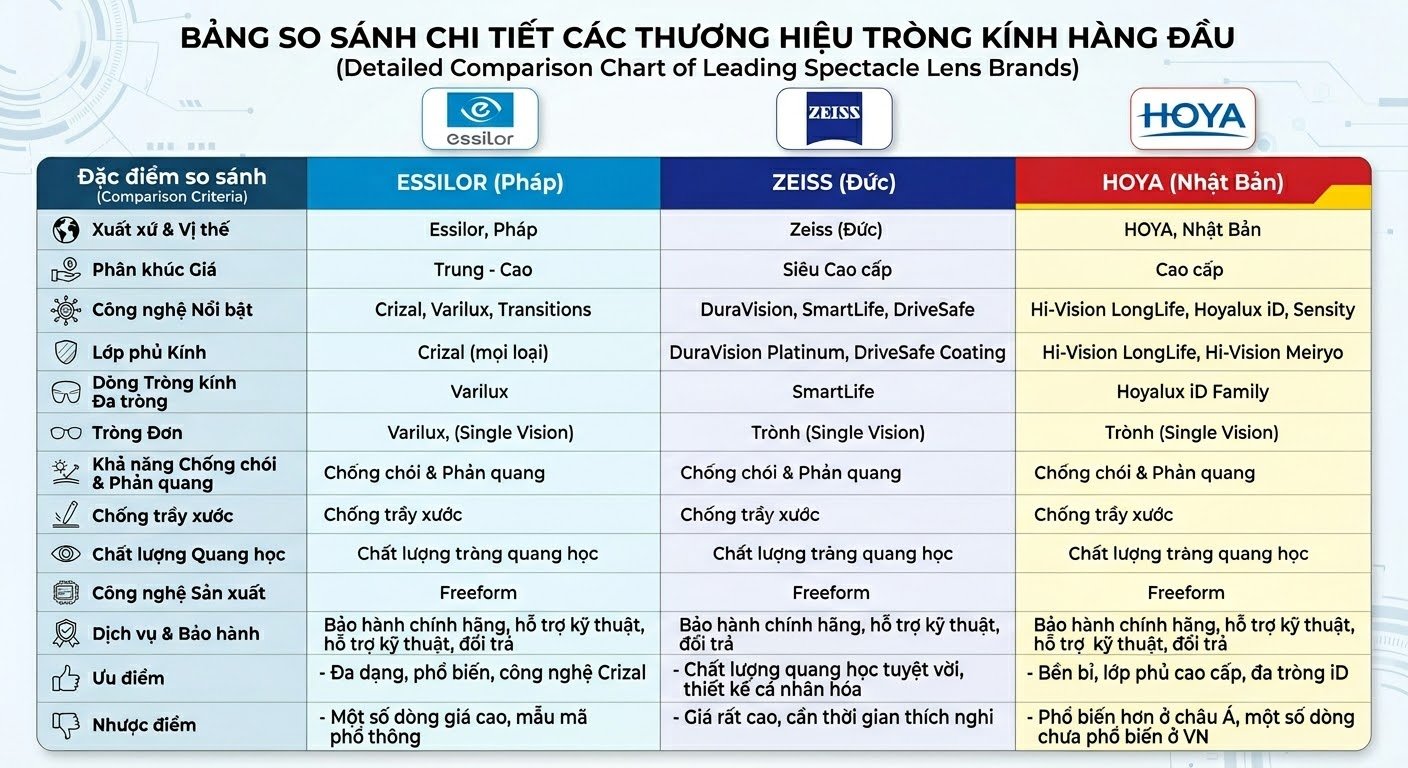 So sánh chi tiết Essilor Zeiss Hoya