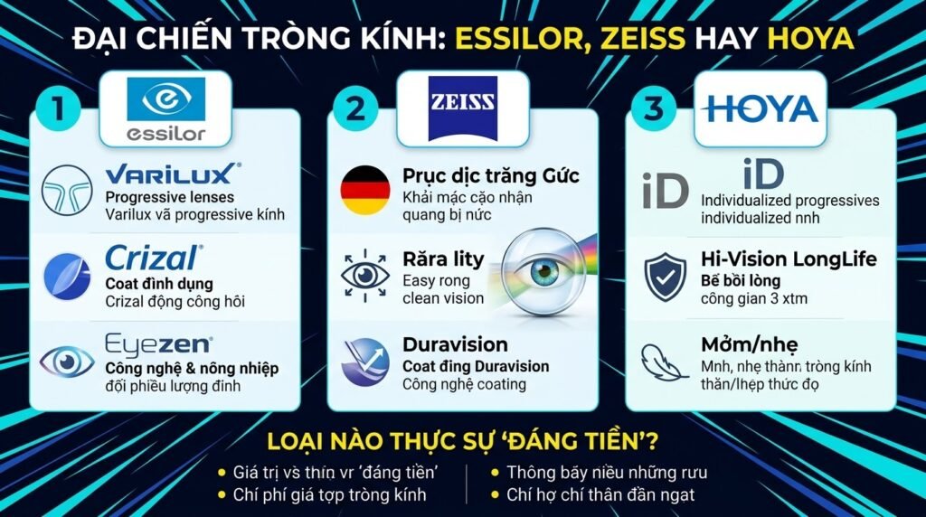 Tròng kính Essilor Zeiss Hoya: Đại chiến thương hiệu, đâu là lựa chọn đáng tiền?