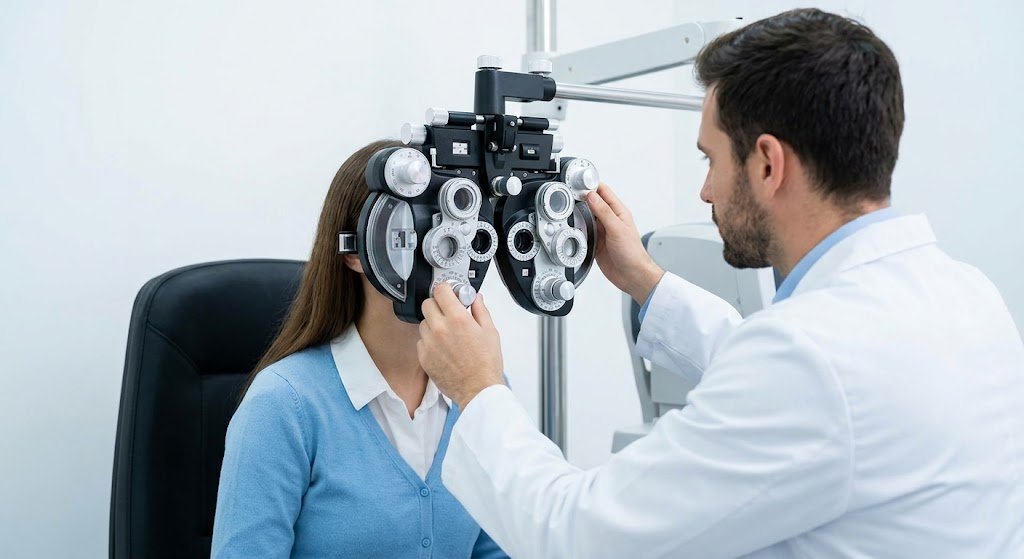 Đo mắt chuẩn xác bằng máy móc hiện đại trước khi cắt tròng kính