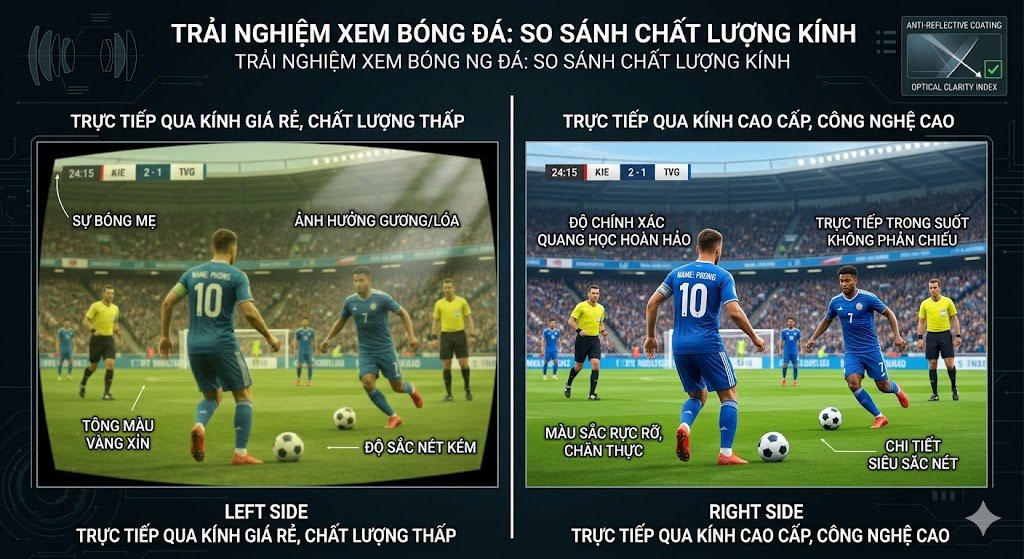 Tròng kính cao cấp Essilor Zeiss chống ánh sáng xanh chống chói xem TV World Cup 2026