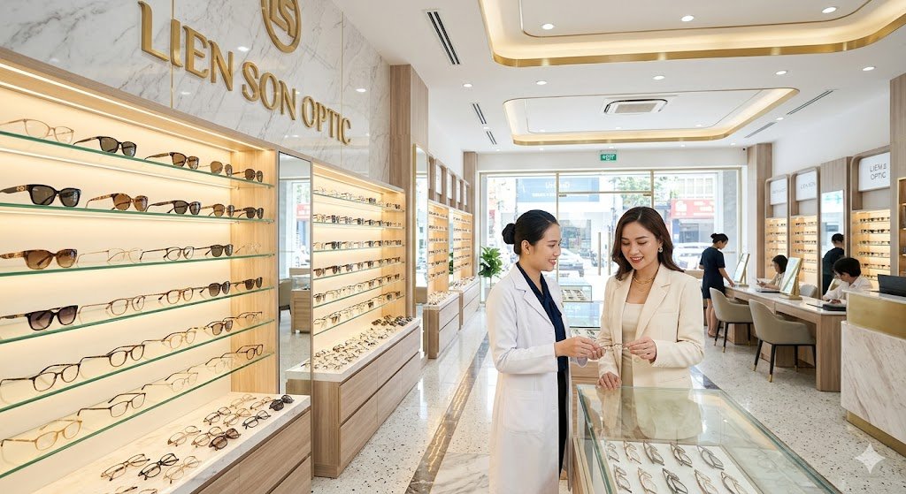 Liên Sơn Optic cửa hàng kính mắt TP.HCM tròng kính chính hãng Essilor Zeiss Hoya Nikon đo mắt miễn phí