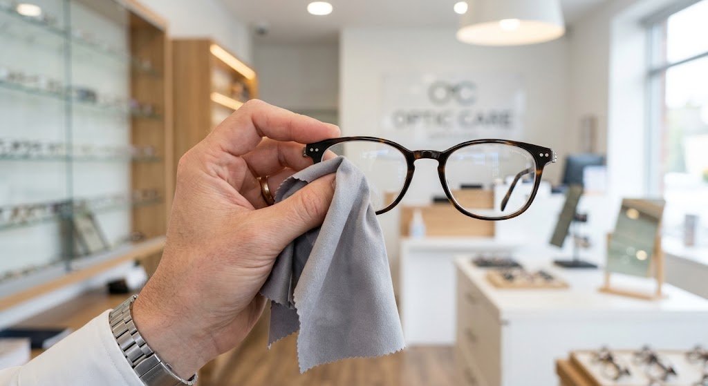 Bảo quản kính đa tròng đúng cách — tháo đeo hai tay, cất hộp cứng, bảo dưỡng định kỳ