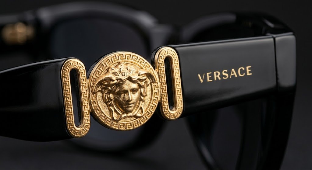 So sánh kính Versace thật và giả — chi tiết logo Medusa, khắc laser và bộ phụ kiện chính hãng