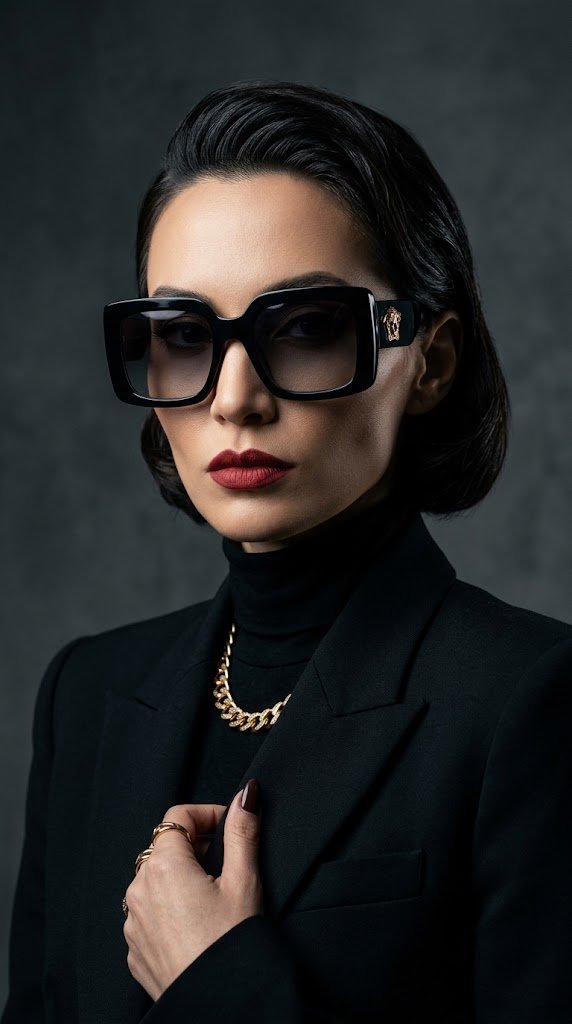 Kính Versace hợp khuôn mặt dài chữ nhật – Oversized vuông to bản Medusa thái dương tại Liên Sơn